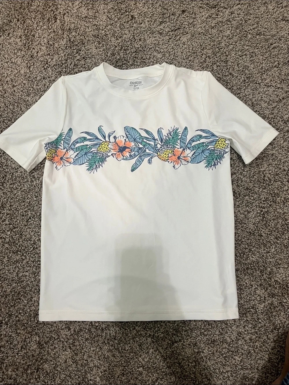 OshKosh White Tee with Blue Leaf Graphic